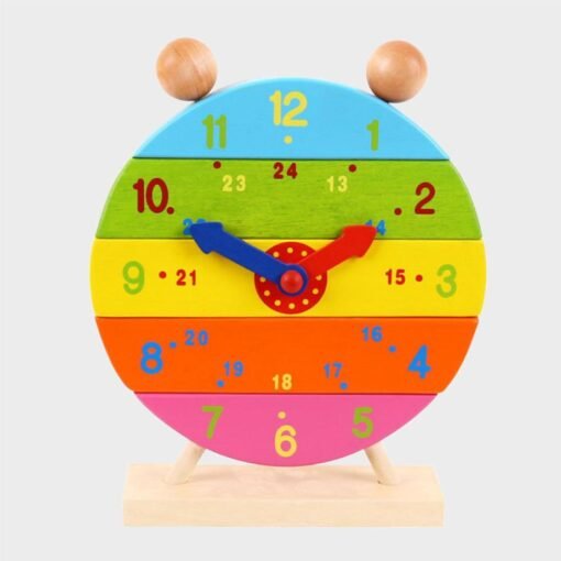 ξύλινο πολύχρωμο συναρμολοφούμενο επιτραπέζιο εκπαιδευτικό ρολόι για παιδιά