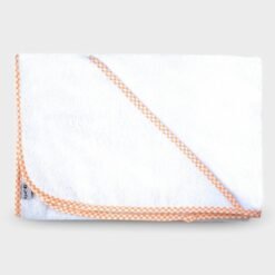 μπουρνουζάκι νεογέννητου τετράγωνο με τρίγωνο για το κεφαλάκι βαμβακερή πετσέτα λευκό με πορτοκαλί καρό ρέλι