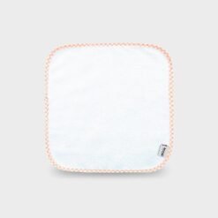 πανάκι σε δύο τύπους από φροτέ βαμβακερό ή πετσετέ ύφασμα τετράγωνο λευκό με καρό πορτοκαλί ρέλι για τις γουλίτσες του μωρού 28Χ28 εκατοστά